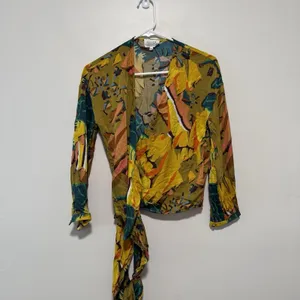 Sezane Anya Wrap Silk Blend Multicolor Tropical‎ Print V-Neck Blouse Size 34 thumbnail 5