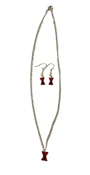 Etsy Disney Marvel Black Widow Red Room Silver Necklace Earring Set Superhero thumbnail 1