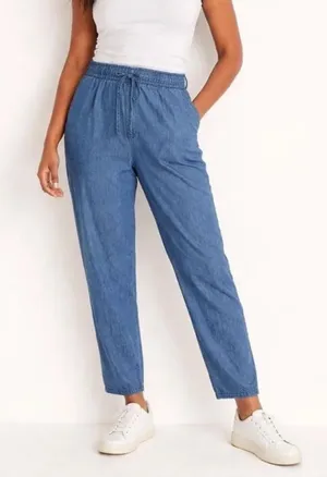 Old Navy straight leg Billie drawstring pull on trouser pants denim blue size XL thumbnail 1