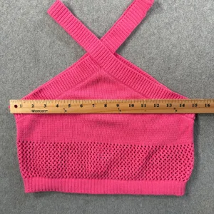 ZARA Women's Medium Pink Halter Crop Top Open Knit Criss Cross Sleeveless thumbnail 4