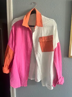Colorblock Long Sleeve Button Up Shirt Multiple Size L thumbnail 1