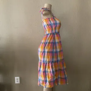 Free Assembly Plaid Midi Dress Women’s Size S Pink Blue Yellow Cottagecore thumbnail 4