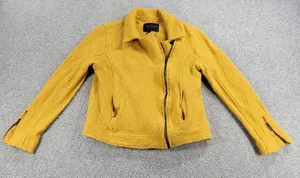 Tahari Womens Moto Jacket Small Yellow Wool Blend Boucle Zip Up Pockets thumbnail 1