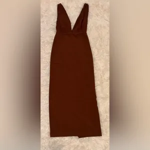 NWT Reformation Velda Deep V sleeveless midi Dress Brown Size 0 thumbnail 4