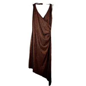 Vintage Lipstick Brown Glitter Asymmetrical Halter Dress Size M USA thumbnail 2