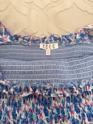 Blue Floral Smocked Mini Dress thumbnail 2