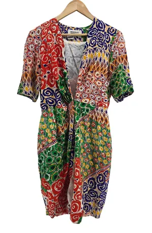 Stanley Sherman Dress Womens 10 Vintage Wrap Front Abstract Multicolor EUC thumbnail 1