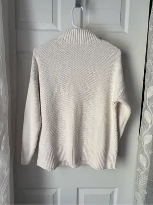 J. Crew Cotton Cable Knit Mock Neck Pullover Cozy Preppy Turtleneck Sweater sz M thumbnail 7