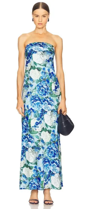 Sonya Moda Ela Floral Strapless Gown S Blue thumbnail 1