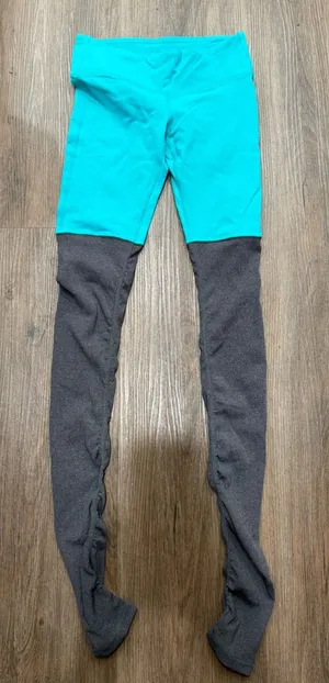 Alo Yoga Goddess Leggings Teal Charcoal Grey Ribbed Colorblock High Waist Pants‎ thumbnail 1