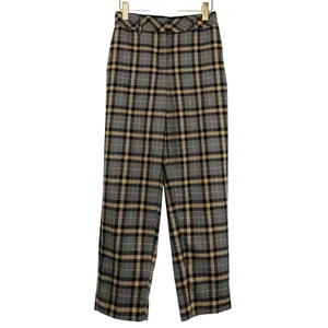H&M Tan Black Plaid High Rise Straight Leg Trousers Pants Size 4 thumbnail 2