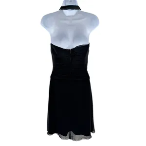 Tadashi Shoji Black Silk Halter Pleated Cocktail Dress Chiffon Gala LBD‎ Old Money 4 thumbnail 2
