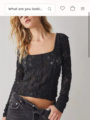 Free People Black Crochet Long Sleeve Top thumbnail 3