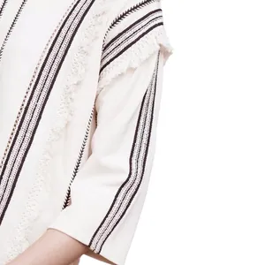 ANTHROPOLOGIE ERI + ALI Women’s Boho Santillana Fringed Cream Top thumbnail 2
