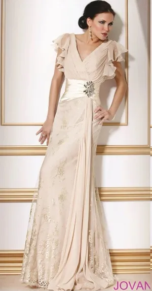 NWT‎ JOVANI EVENING 71789 lace rhinestone brooch waist gown thumbnail 1