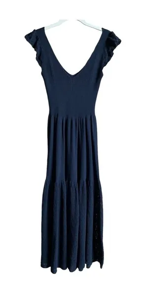 La Vie Rebecca Taylor Pointelle Ribbed Knit Maxi Dress Navy Size XS Coastal Boho thumbnail 1
