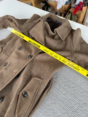 Vintage GAP Tan Wool Herringbone Belted Trench Coat Size Medium thumbnail 6