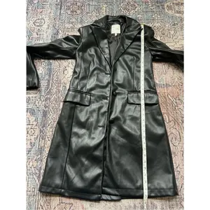 Avec Les Filles Black Faux Leather Long Blazer Jacket Button Down Coat XS thumbnail 14