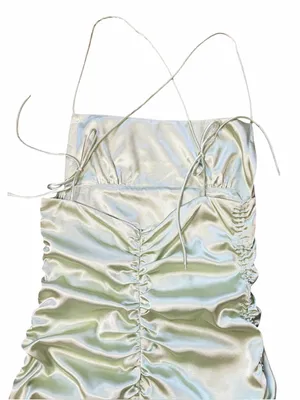 PRINCESS POLLY Chartreuse Satin‎ Tie Shoulder Straps Ruched Mini Dress, Size 4 thumbnail 8
