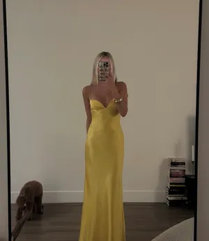 Zara golden Yellow Maxi satin corset bodycon formal Dress evening party wedding thumbnail 2