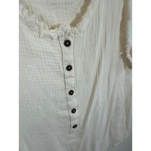 Mello Los Angeles Womens Cream Cotton Gauze Henley Tank Top Frayed‎ Trim Medium thumbnail 3