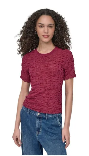 NWT DKNY Womens Lightweight Superfine Texture Top P52SAW83 Beet Red XS thumbnail 1