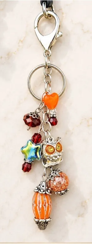 NEW One of a Kind Harvest Moon Owl Handmade Beaded Bag Charm Keychain (#43) thumbnail 1