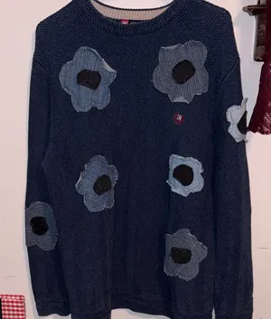 Chaps Blue Sweater with Denim Floral Details thumbnail 1