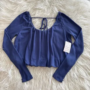 Free People We The Free Bondi Thermal Long Sleeve Top True Blue Size XS thumbnail 1