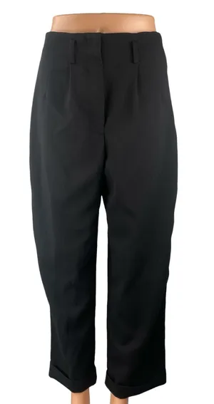 Zara Black Pleated High Rise Loose Straight Wide Leg Trousers Dress Pants Size S thumbnail 1
