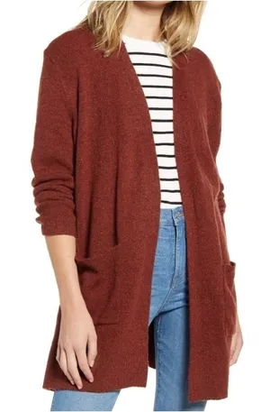 Madewell Cozy Cardigan Open-Front Rust Sweater Oversized Size XS NWT thumbnail 1