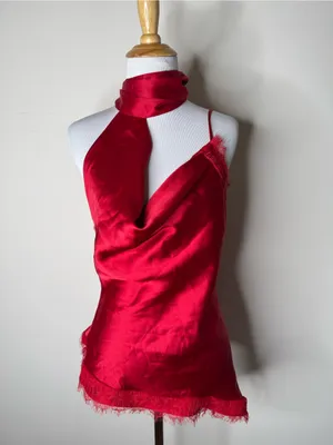Zara Red Satin Neck Wrap Lace CamisoleTop NWT S thumbnail 2