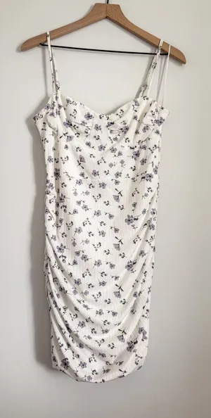 Princess Polly White Mini Slip Dress with Purple Floral Print Size 10 thumbnail 1