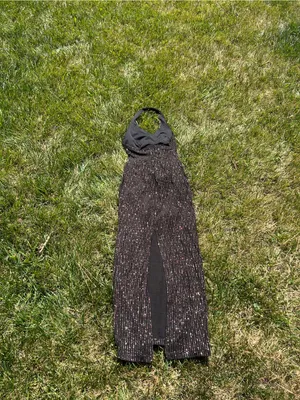 Vtg‎ Y2K City Triangles Black Sparkle Halter Maxi Dress Prom Gown size small thumbnail 6