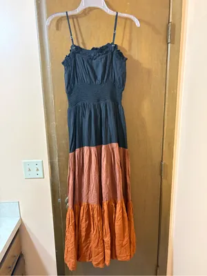 Seen Worn Kept Anthropologie tiered black & orange sleeveless maxi dress thumbnail 5