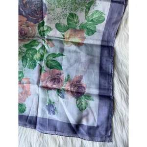 Floral Patterned 100% Silk Women's Scarf Purple thumbnail 3