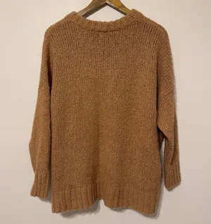 Aerie Oversized Crewneck Sweater Size Small Brown Tan Wool Blend Chunky Knit thumbnail 5