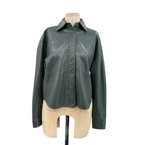 Aritzia Babaton Pelli Hip Shirt Jacket Vegan‎ Leather Shacket Gray Green XS thumbnail 3