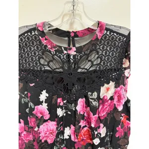 Torrid Peplum Chiffon Clip Dot Crochet Top 00 M/L 10 Black Floral thumbnail 8