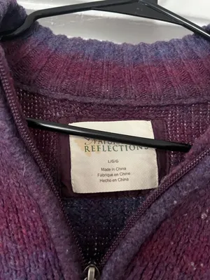 Vintage Striped Plum and Blue Half-Zip V-Neck Sweater thumbnail 3