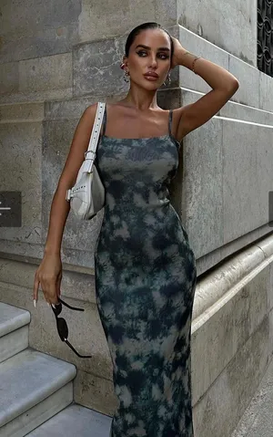 Zara dress midi fitted tie dye effect casual summer vacation thumbnail 5