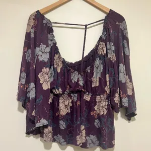 Free People Glenside Floral Peasant Open Back Blouse in Purple Size Medium thumbnail 6