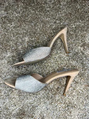 Steve Madden Women's Erin Rhinestone Heels 8.5 Mule Sandals Nude thumbnail 5