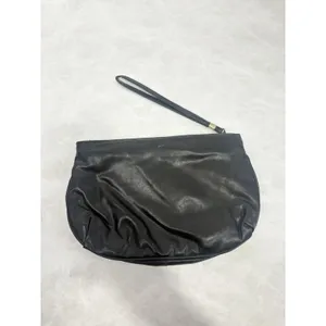 Vintage Black Faux Leather Wristlet Clutch Purse Gold‎ Tone Detail 10x6 Taiwan thumbnail 2