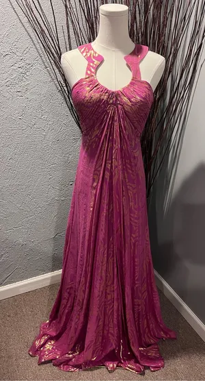 🌺Aiden Mattox Pink And Gold Grecian Maxi Dress Size 10🌺 thumbnail 1