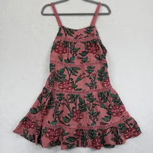 For Love & Lemons Floral Pink‎ Mini Dress Women's Medium Tiered Lace Trim thumbnail 1