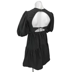 Zara Black Puff Sleeve Open Back Cocktail A Line Tiered Mini Dress Size XS thumbnail 5
