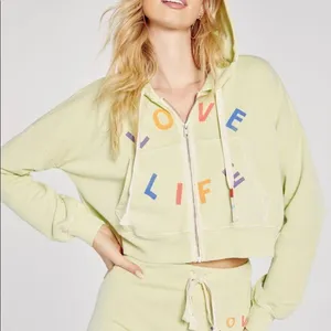 WILDFOX Love Life Kinley Hoodie Cropped Jacket Zip‎ Front Green Size Small New thumbnail 1