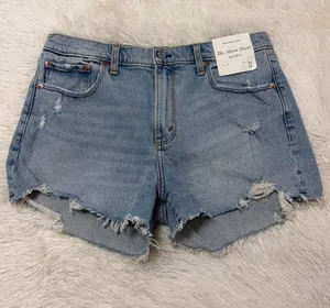Abercrombie & Fitch Light Blue Distressed Denim Mom Shorts thumbnail 1