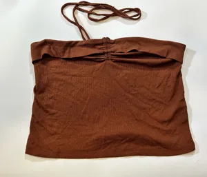 Wild Fable Dark Brown Ribbed Ruched Halter Tube Top Size XL thumbnail 1